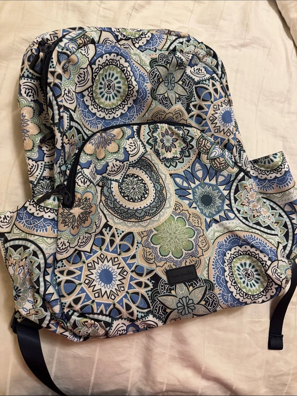 Vera Bradley Blue, Green and Cream Mosaic Floral Backpack